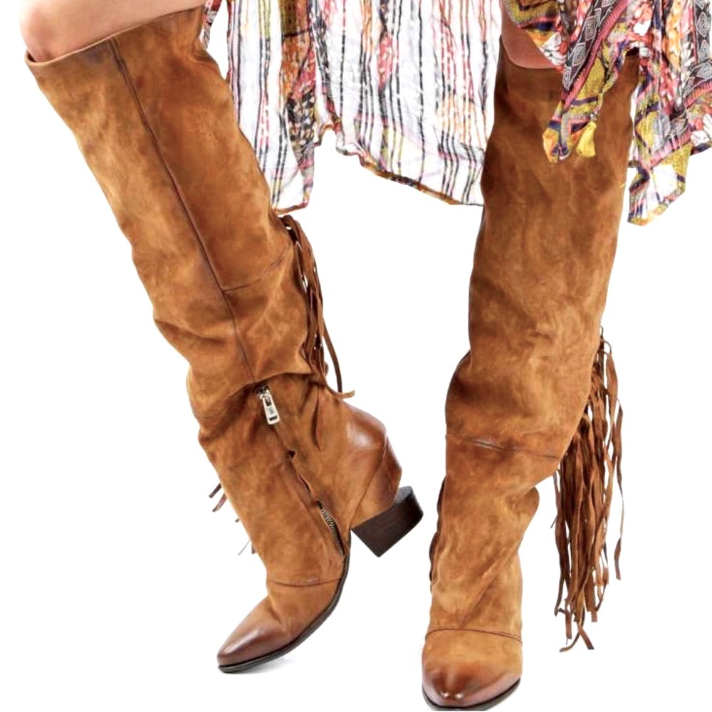 A.S.98 TENNEY NOTCH HEEL FRINGE TALL BOOT-in WHISKEY sz 37 (6.5/7US) amazing